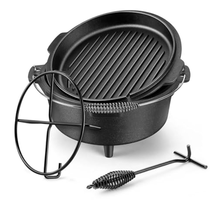 Camp Dutch Oven Cast - Чугунная походная кастрюля-жаровня 7 QT, большая,